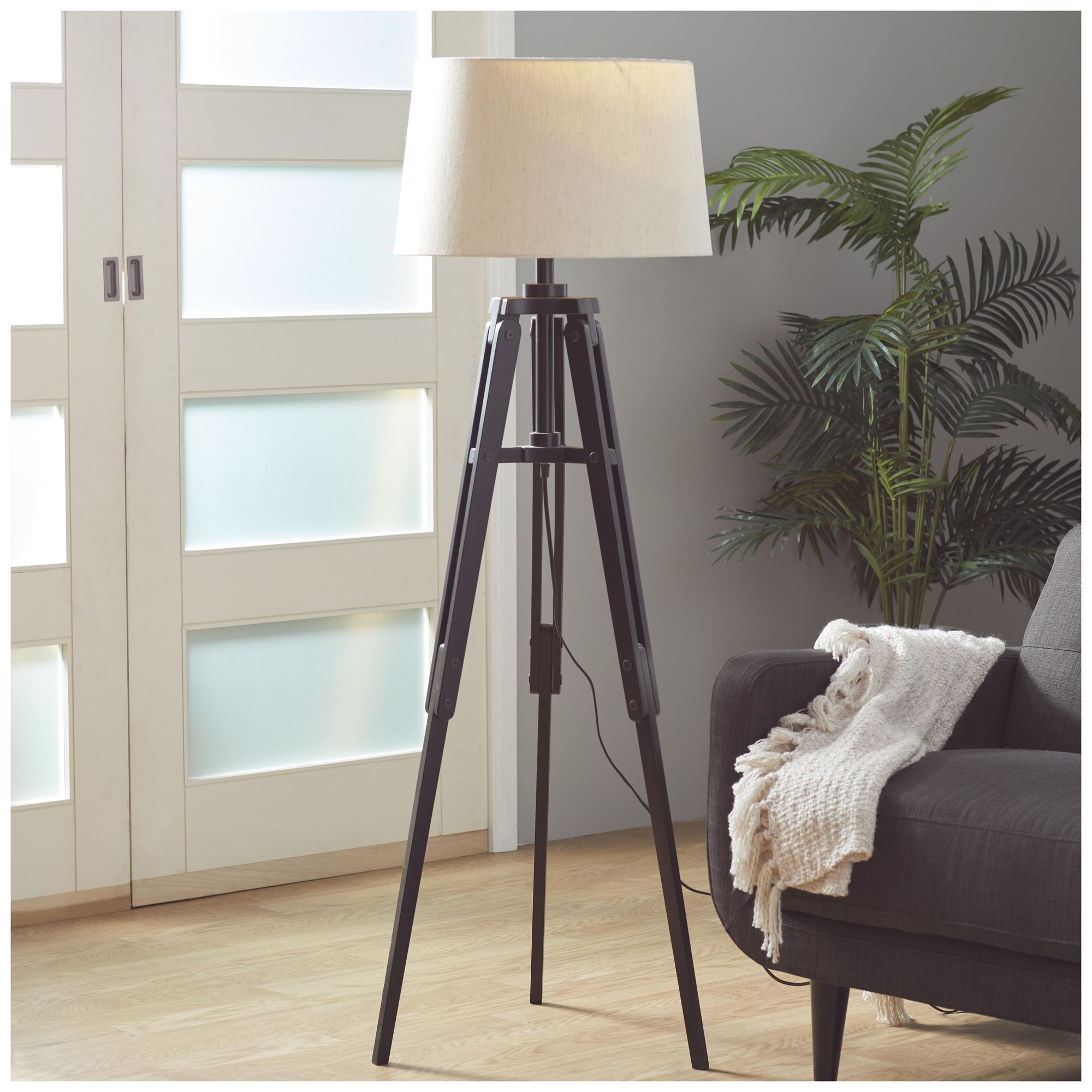 Image 4 Black Wood Industrial Floor Lamp, 21" x 21" x 62" more views
