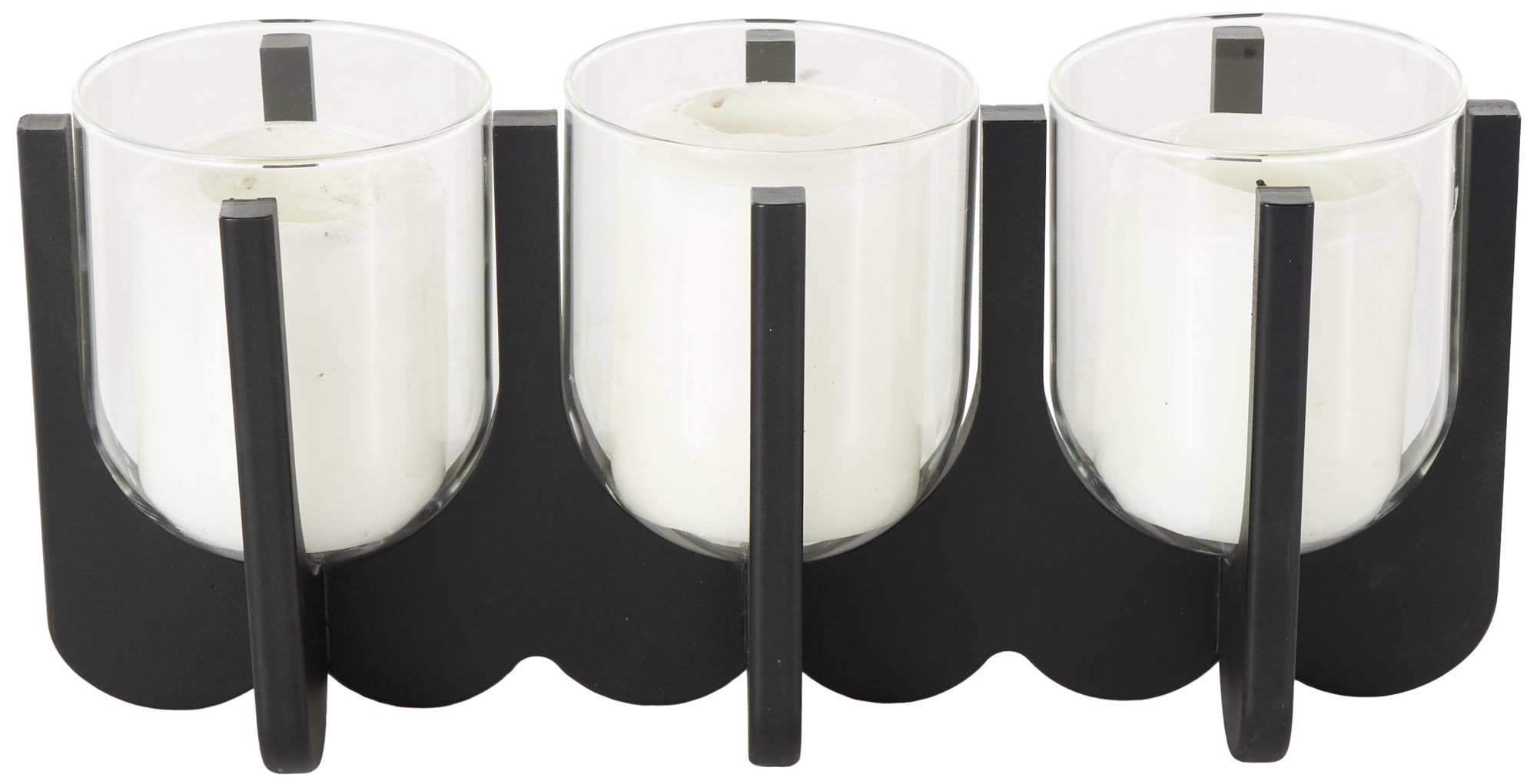 Image 2 Black Wood Modern Candle Holder, 14" x 5" x 7"