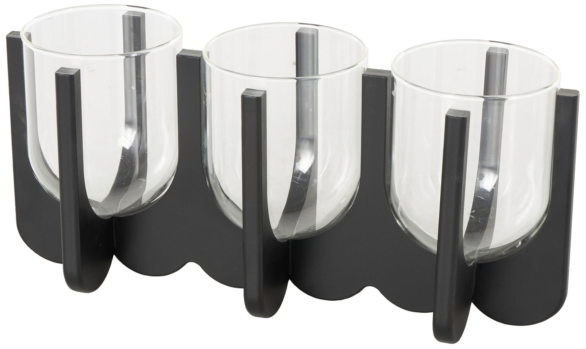 Image 5 Black Wood Modern Candle Holder, 14" x 5" x 7" more views