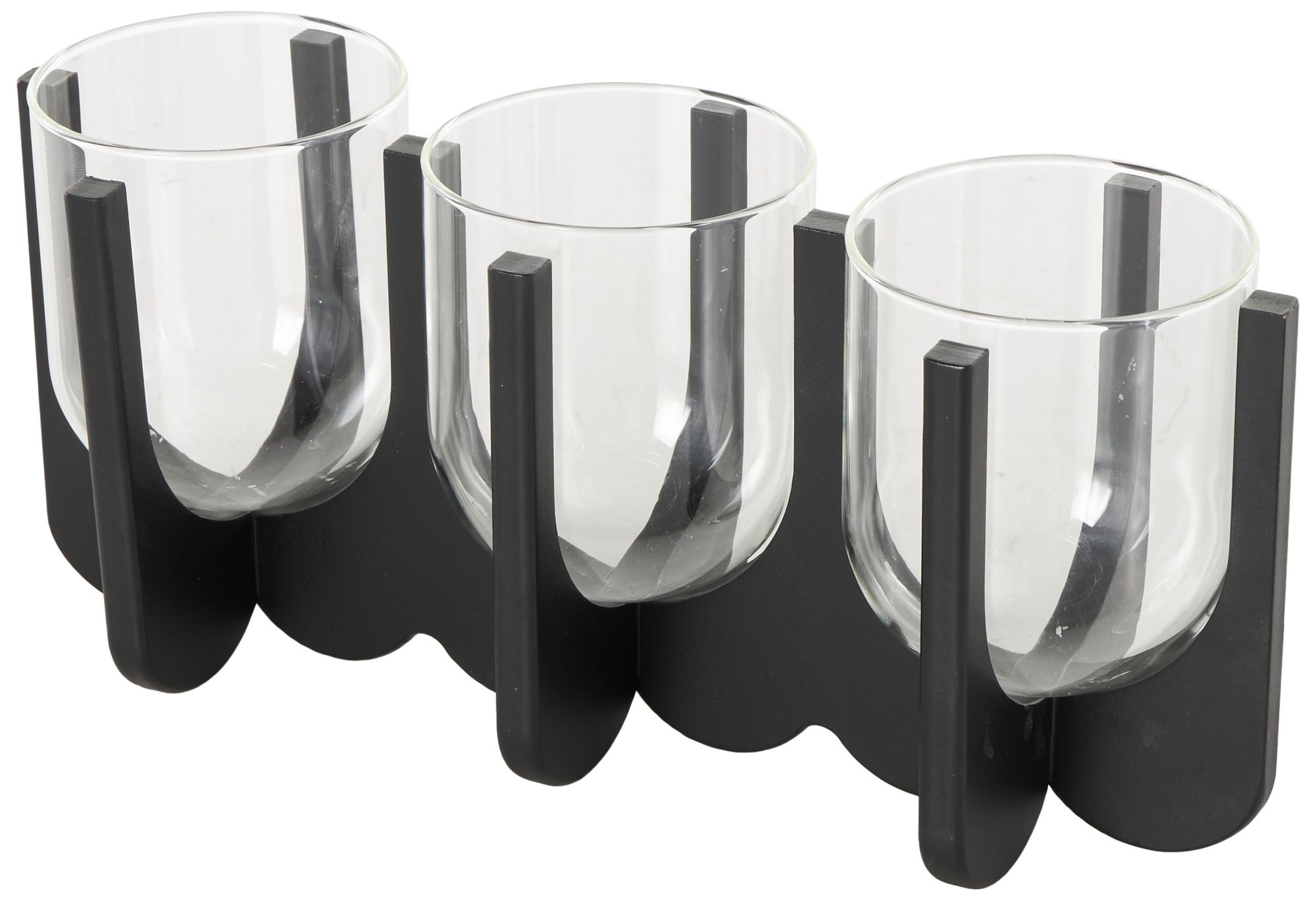 Image 6 Black Wood Modern Candle Holder, 14" x 5" x 7" more views