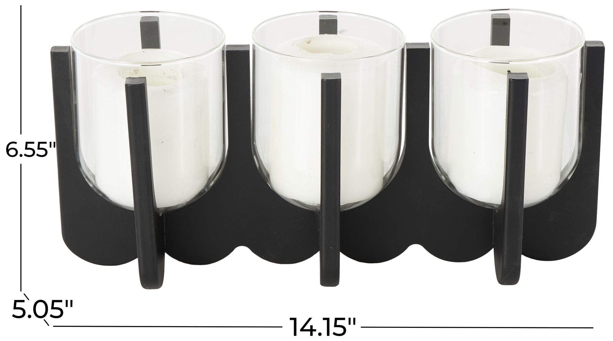 Image 7 Black Wood Modern Candle Holder, 14" x 5" x 7" more views