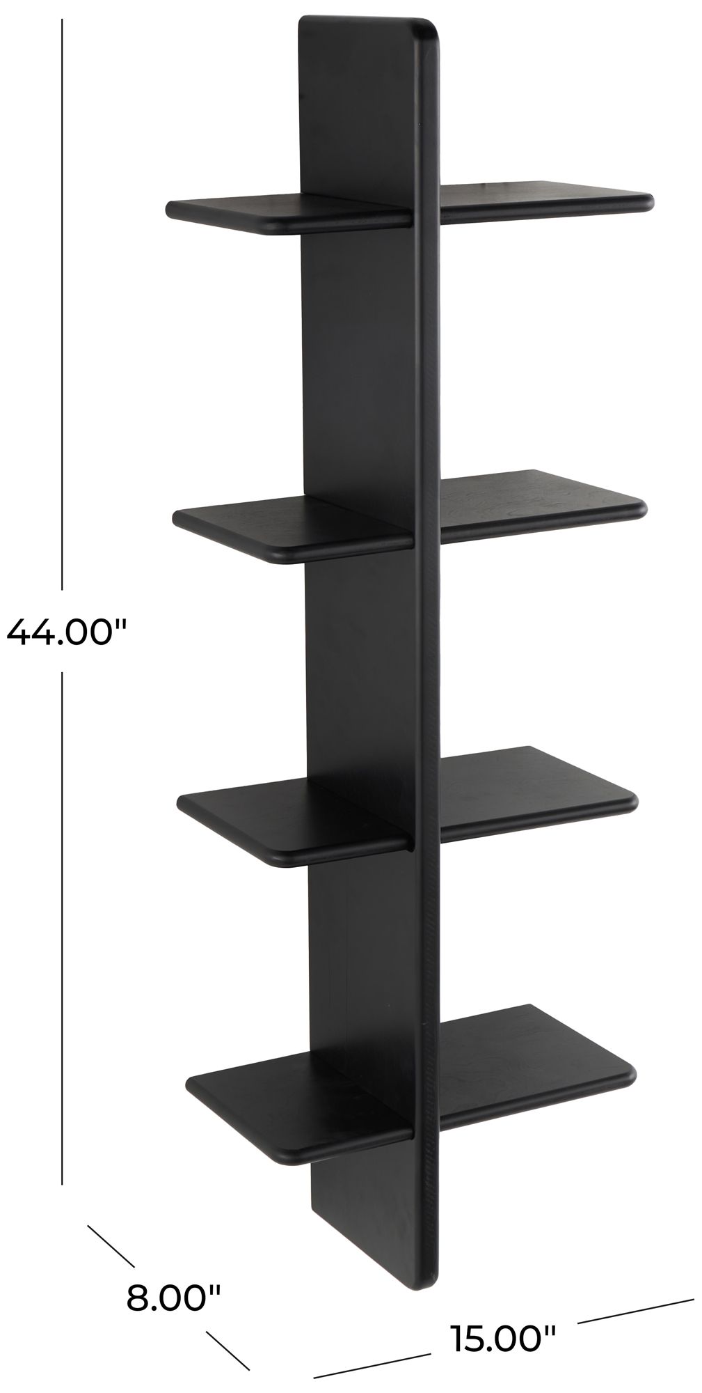 Image 7 Black Wood Modern Wall Shelf, 15" x 8" x 44" more views