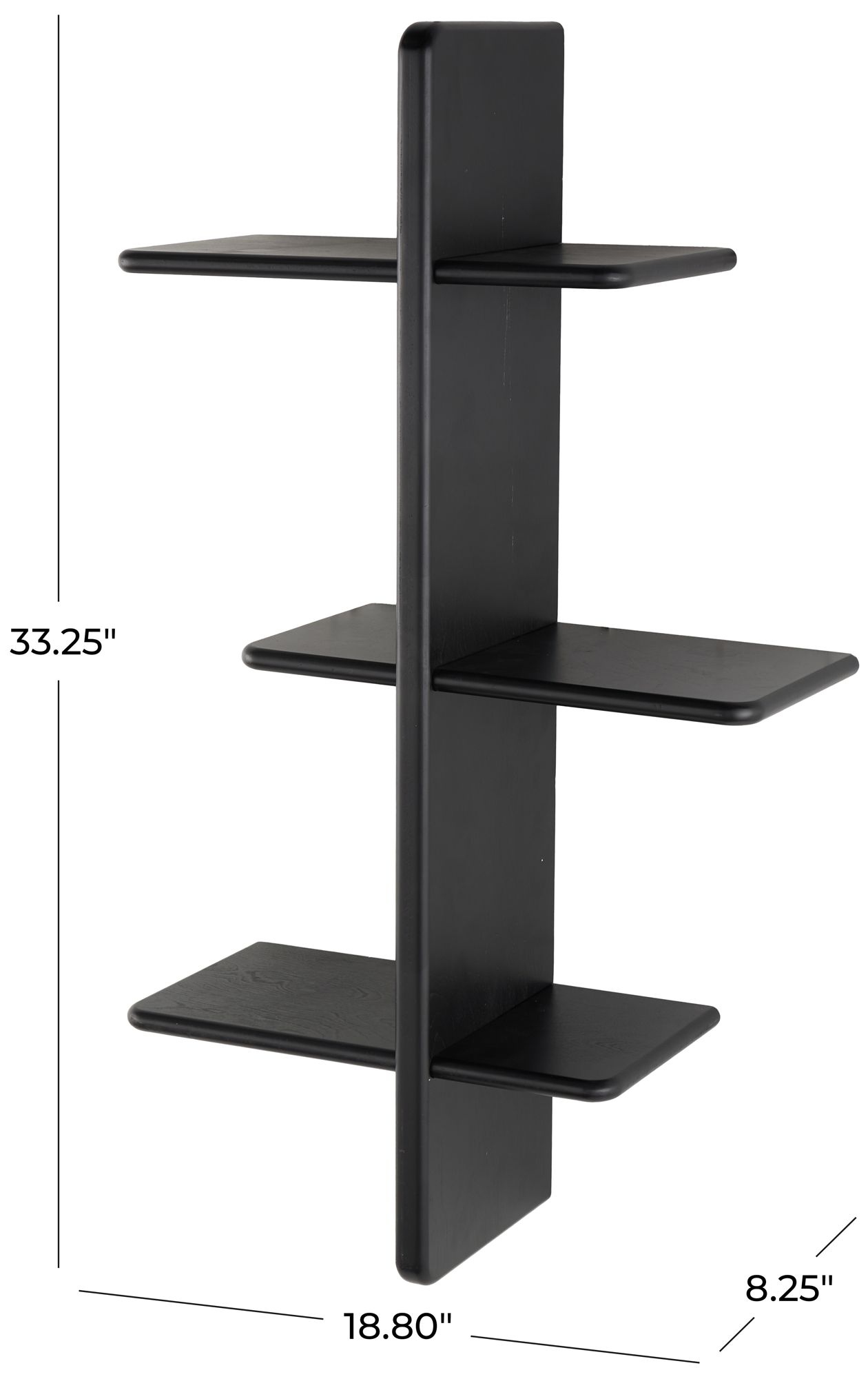 Image 7 Black Wood Modern Wall Shelf, 19" x 8" x 33" more views