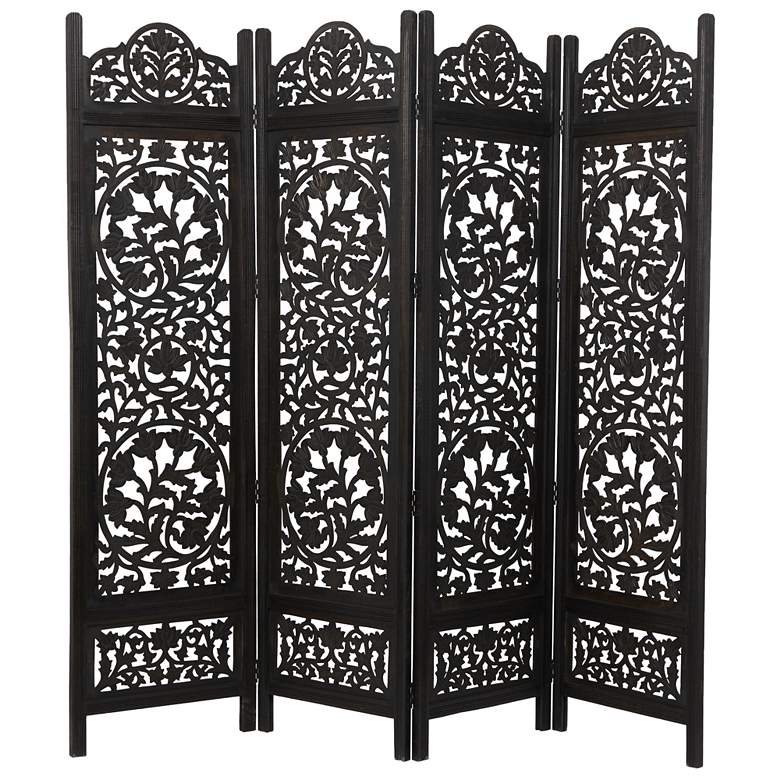 Image 1 Black Wood Traditional Room Divider Screen, 80" x 1" x 72"