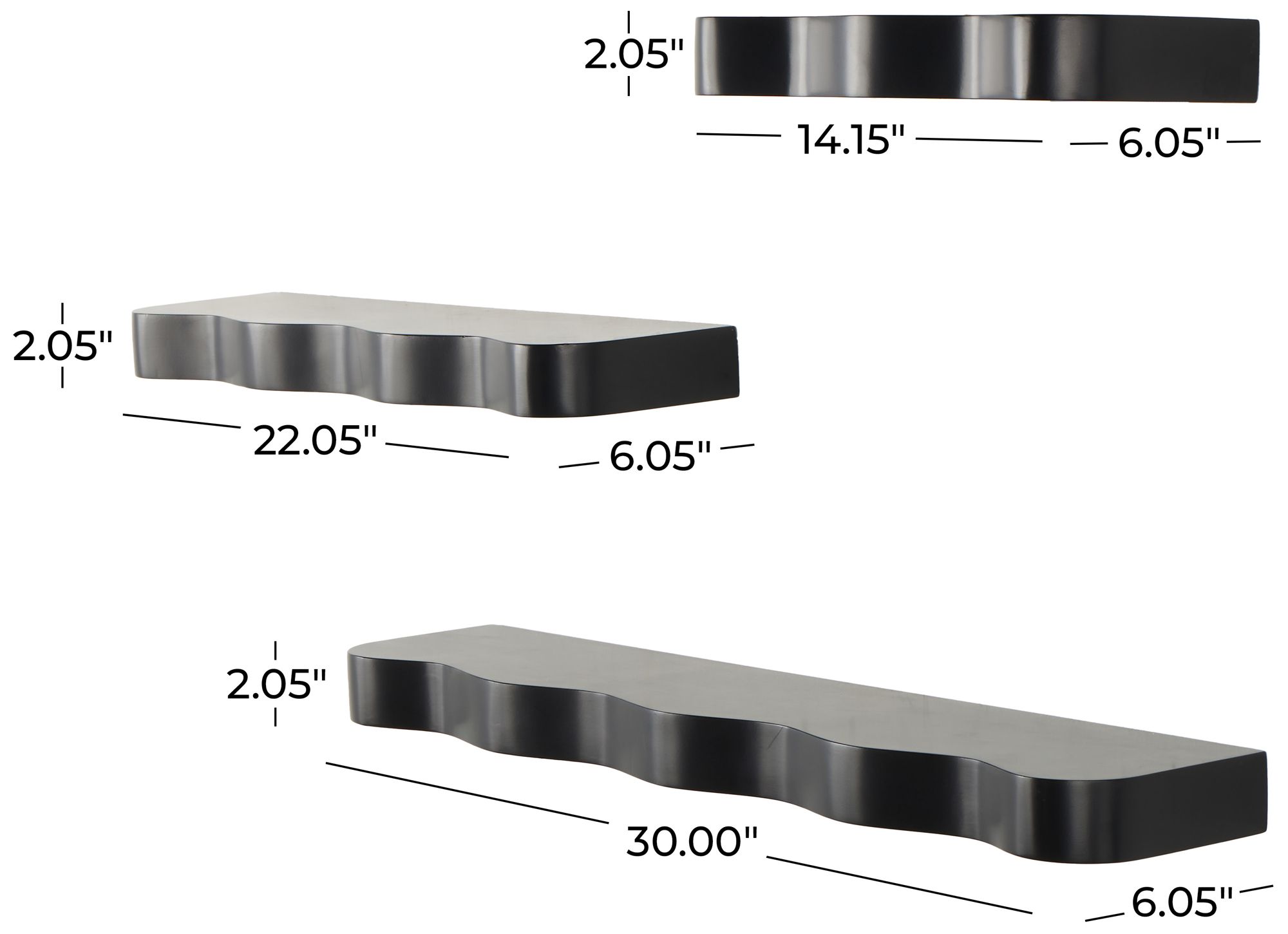 Image 7 Black Wood Traditional Wall Shelf, S/3 30", 22", 14"W more views