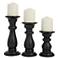 Black Wood Turned Pillar Decorative Candle Holder, Set of 3 10", 8", 6"H