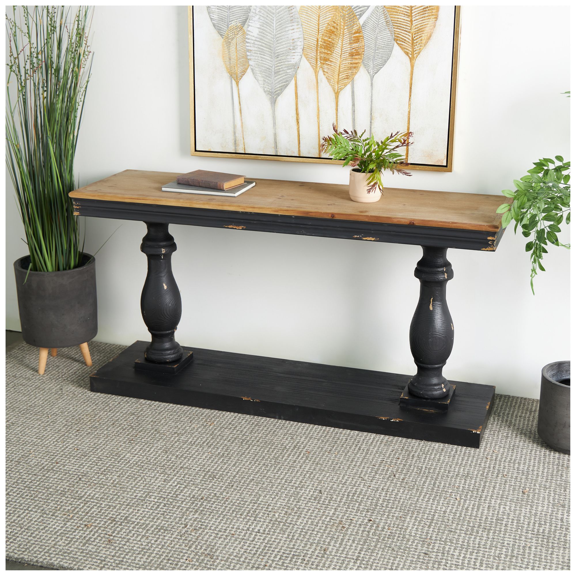 Image 4 Black Wood Vintage Console Table, 59" x 18" x 31" more views