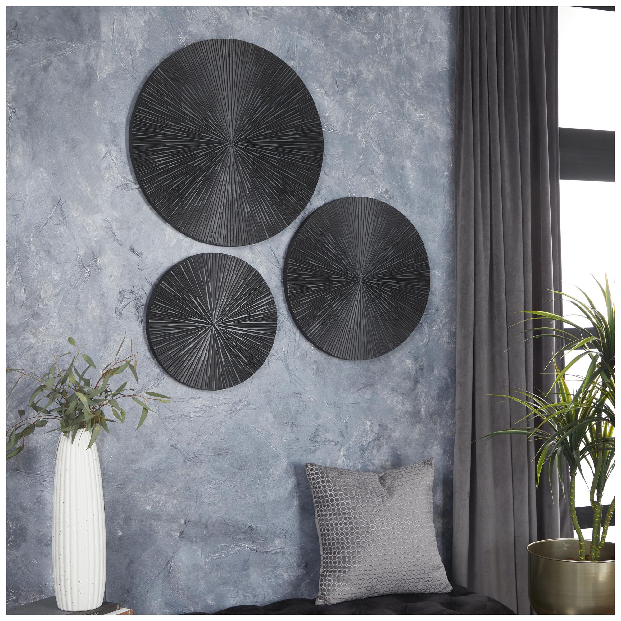 Thumbnail1 of Black Wooden Contemporary Wall Decor, S/3 24", 20", 16"H