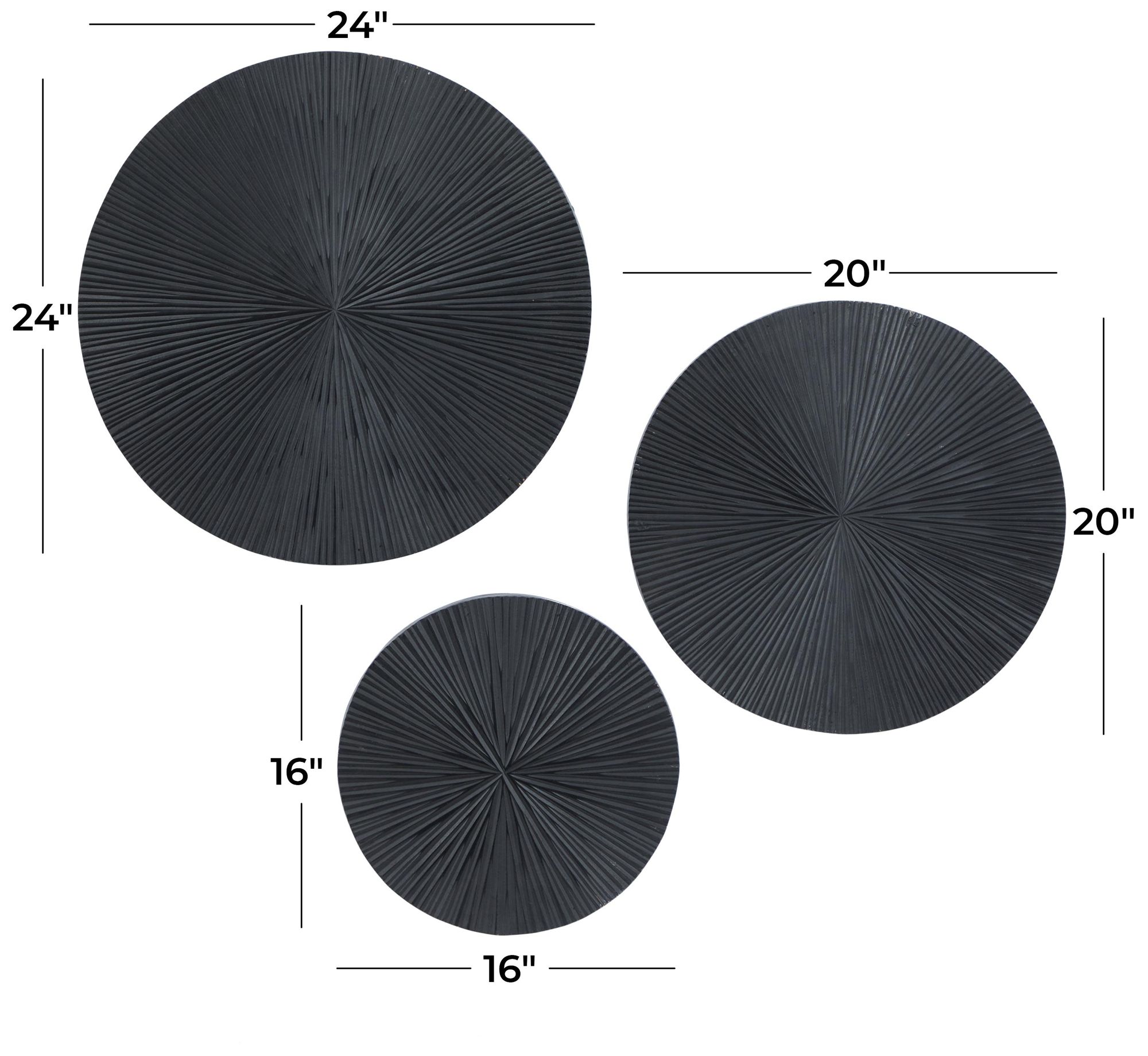 Black Wooden Contemporary Wall Decor, S/3 24", 20", 16"H