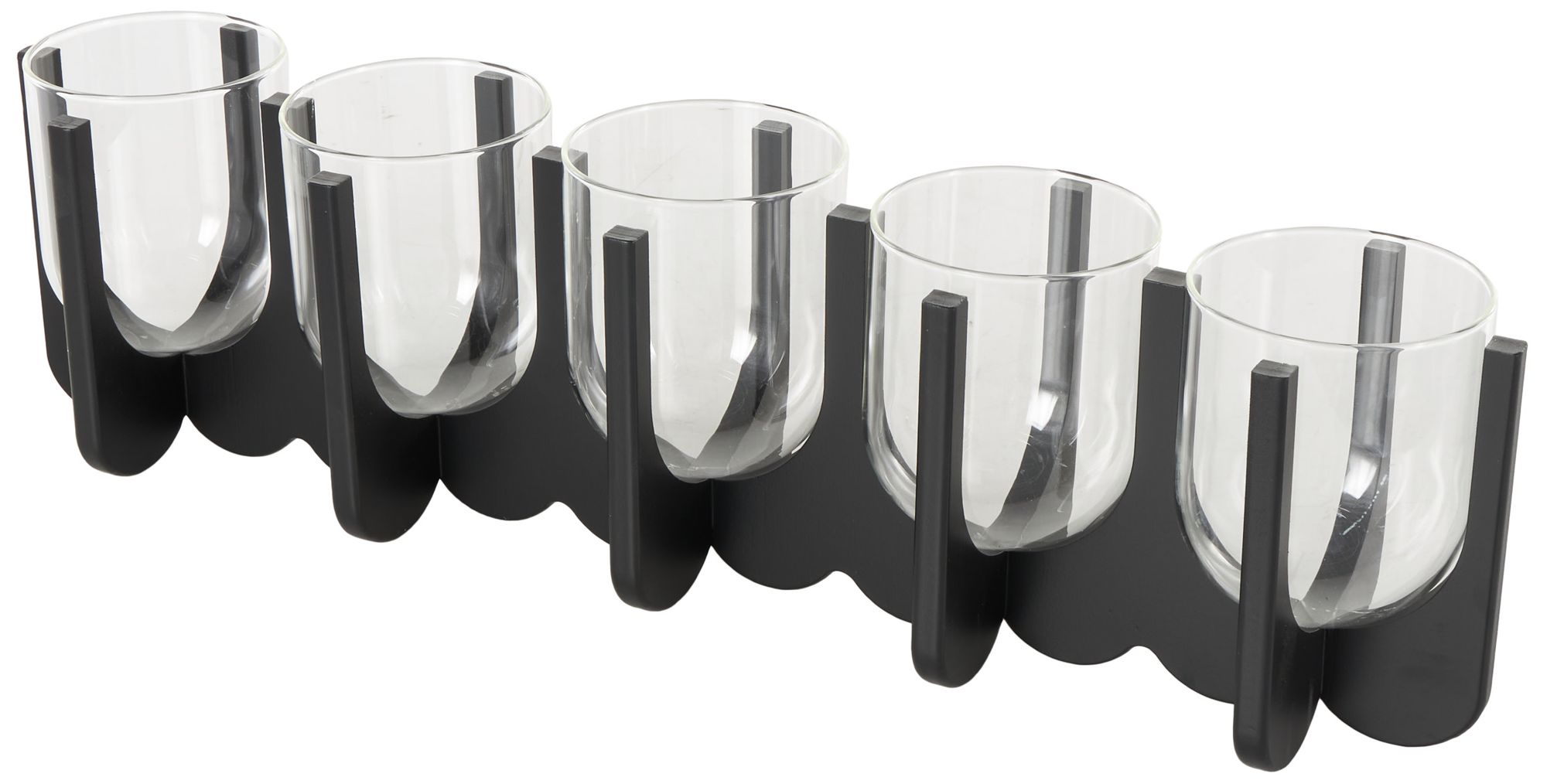 Image 5 Black Wooden Modern Candle Holder, 23" x 5" x 7" more views