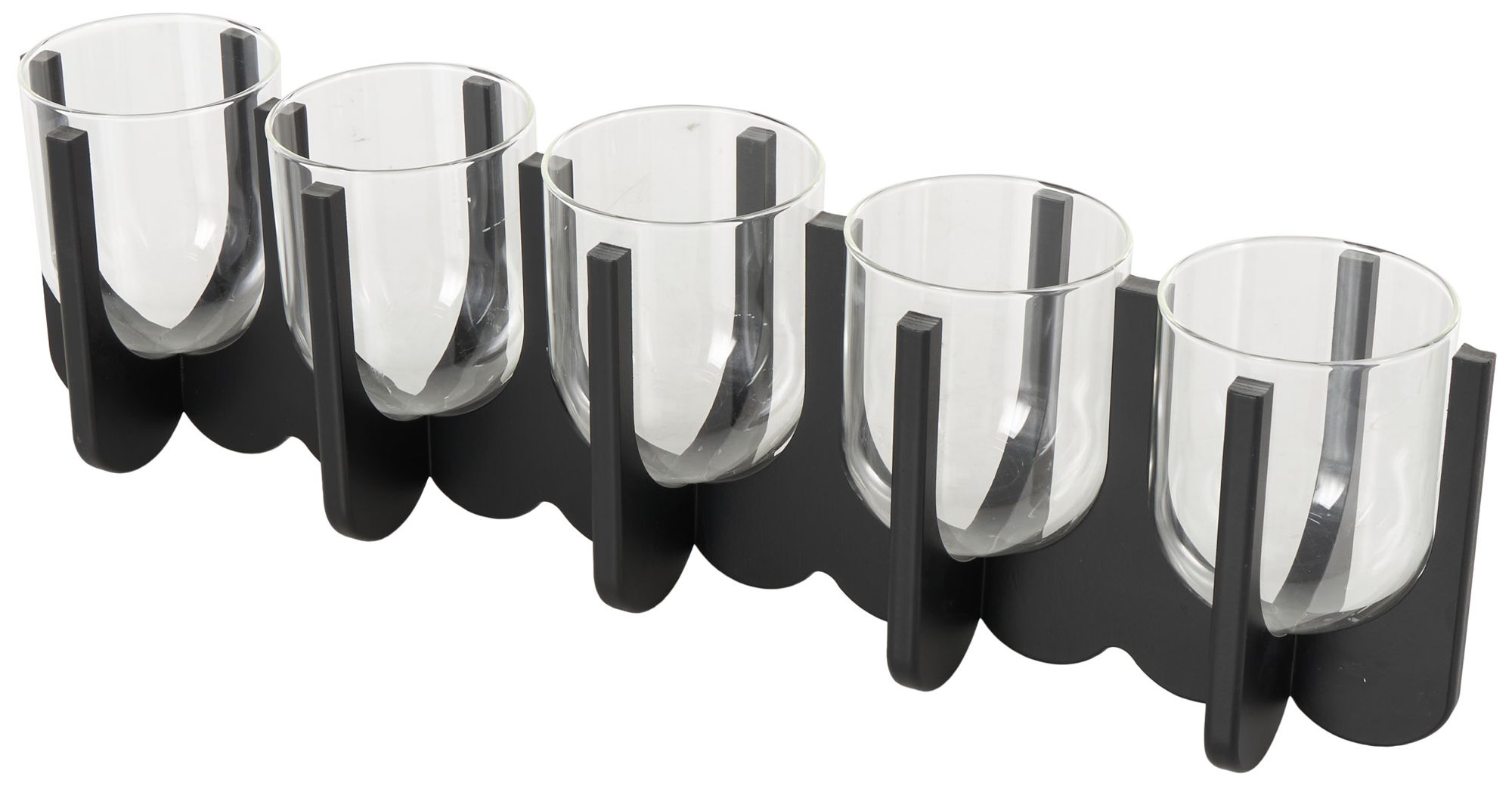 Image 6 Black Wooden Modern Candle Holder, 23" x 5" x 7" more views