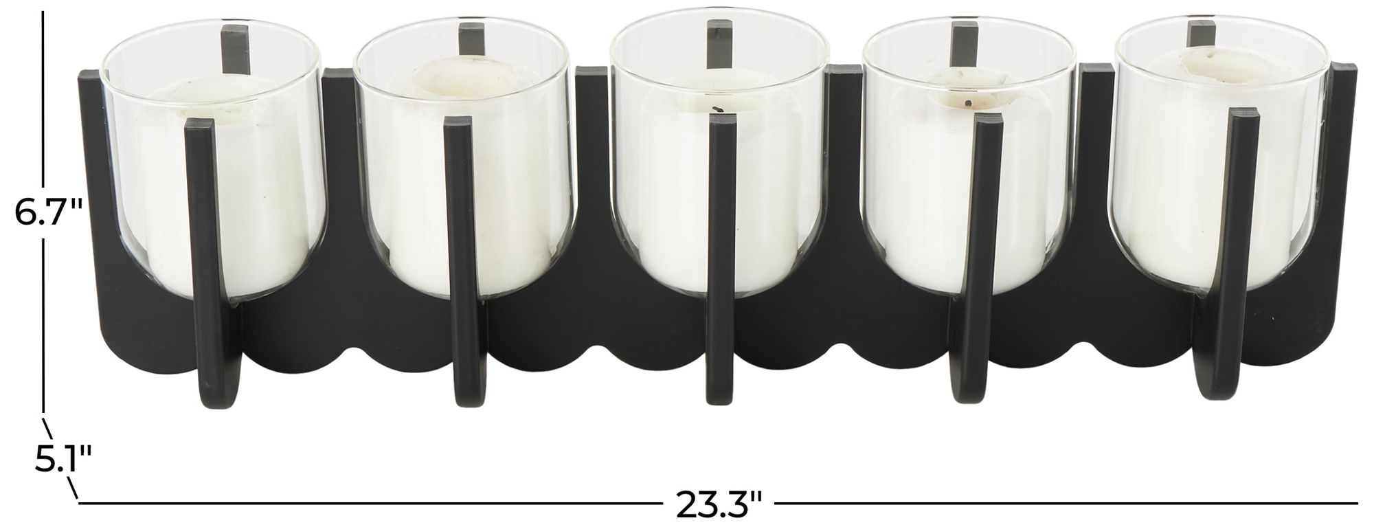 Image 7 Black Wooden Modern Candle Holder, 23" x 5" x 7" more views