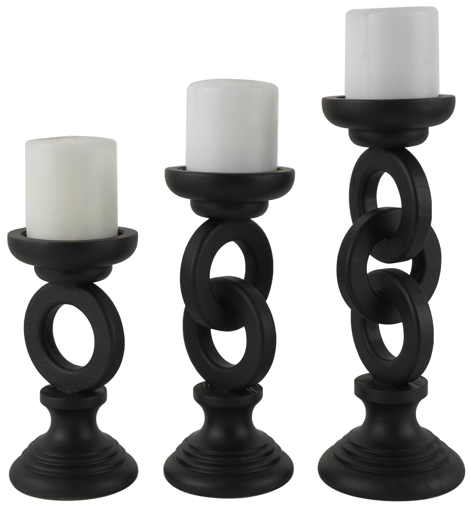 Image 2 Black Wooden Modern Candle Holder, S/3 13", 11", 9"H