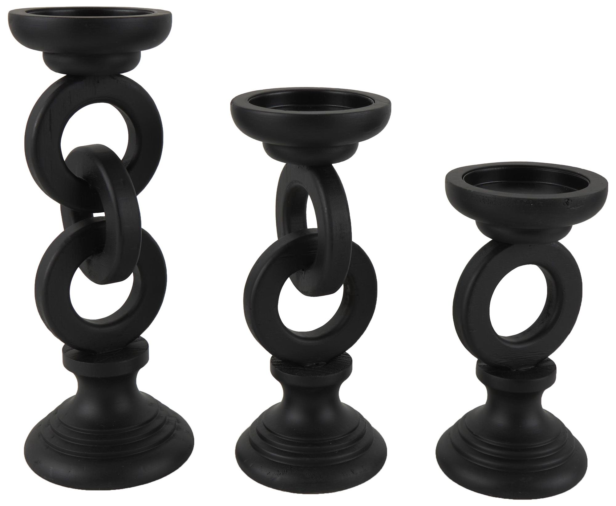 Image 5 Black Wooden Modern Candle Holder, S/3 13", 11", 9"H more views