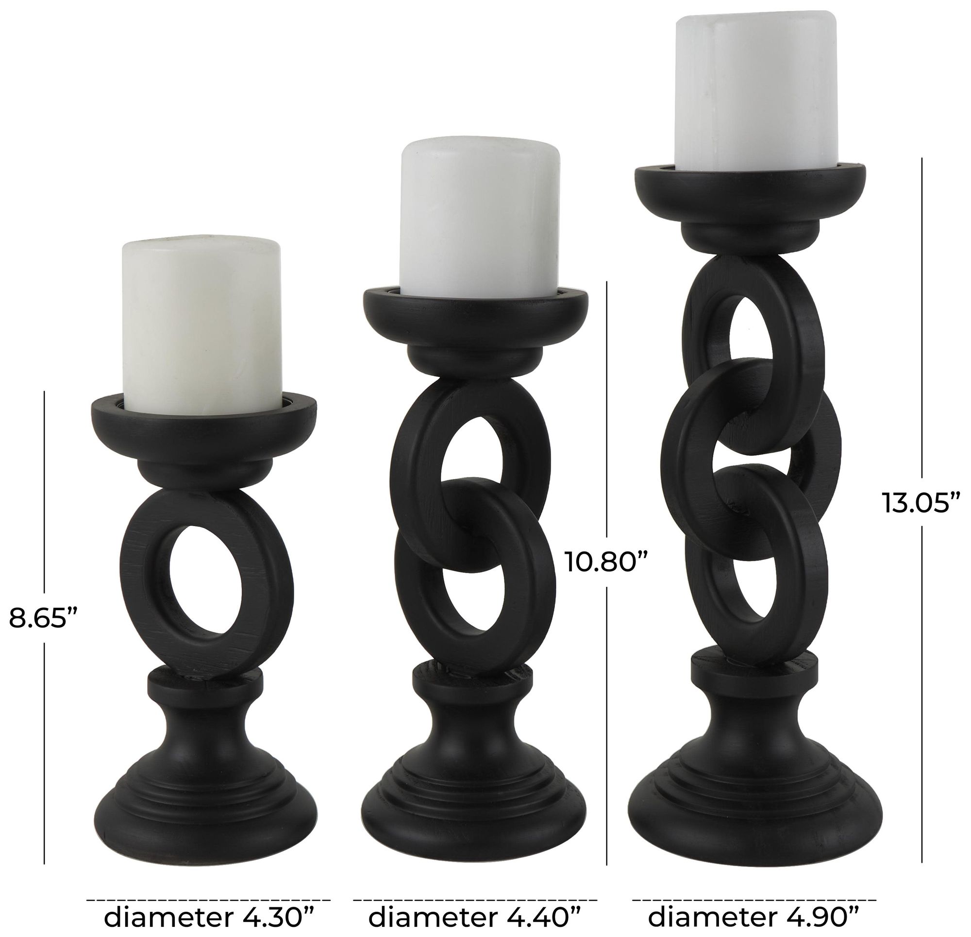 Image 7 Black Wooden Modern Candle Holder, S/3 13", 11", 9"H more views