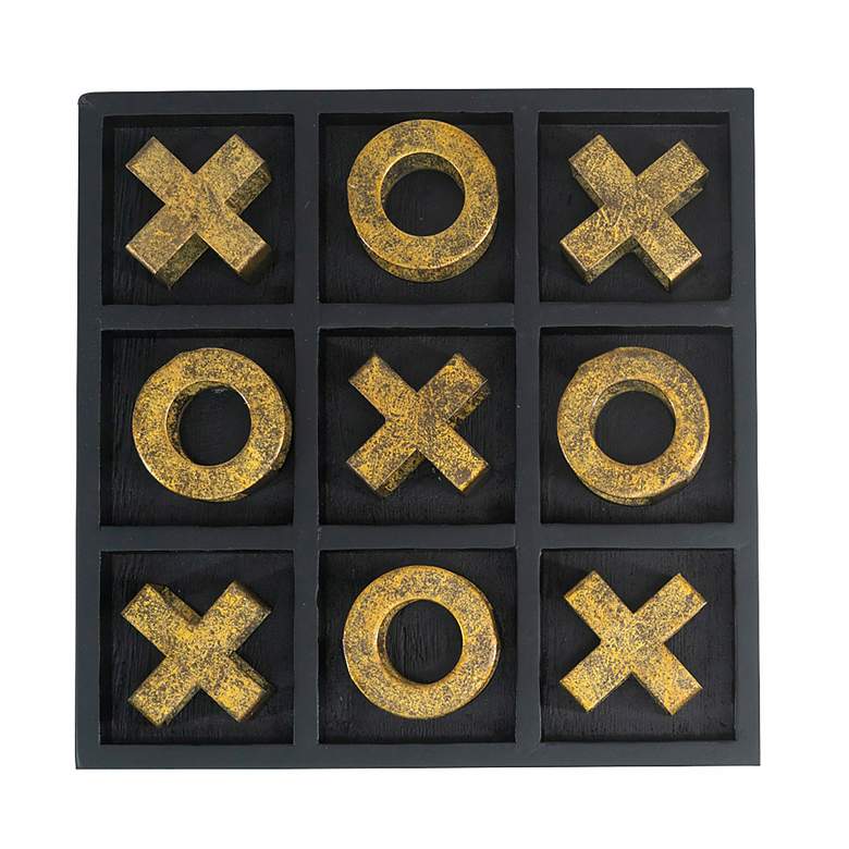 Image 1 Black Wooden Tic-Tac-Toe Game Set with Gold Iron Pieces