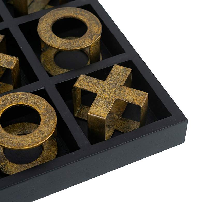 Image 4 Black Wooden Tic-Tac-Toe Game Set with Gold Iron Pieces more views