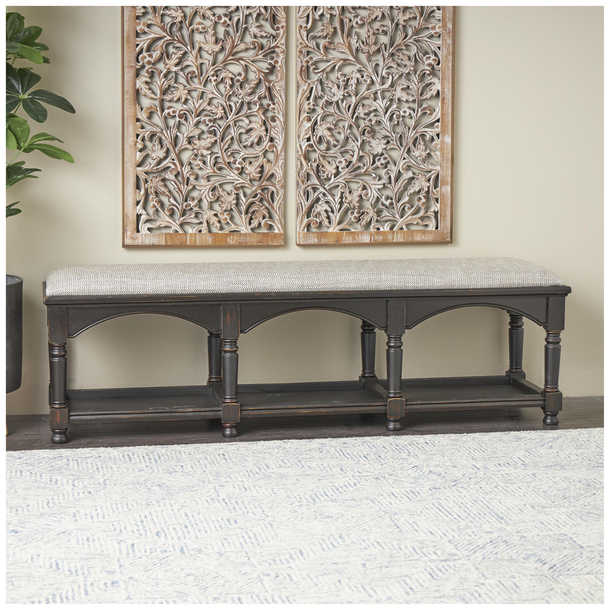 Image 4 Black Wooden Traditional Bench, 59" x 16" x 19" more views