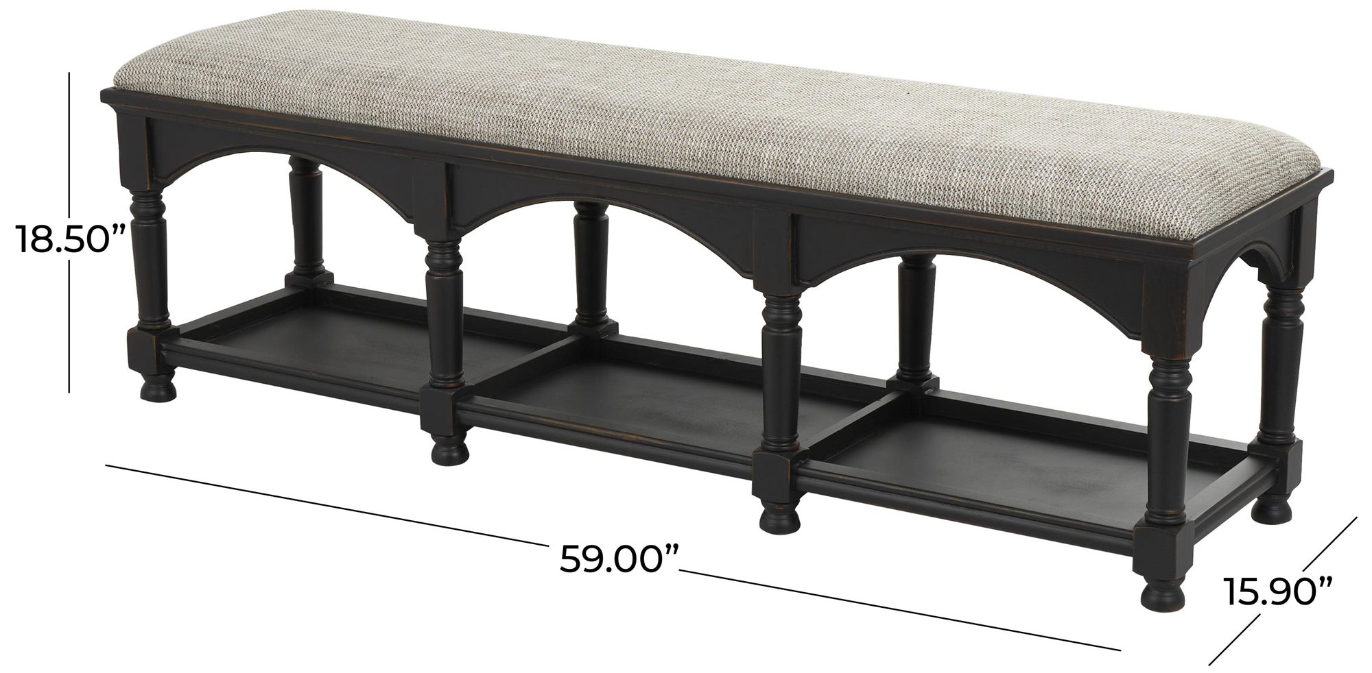 Image 7 Black Wooden Traditional Bench, 59" x 16" x 19" more views