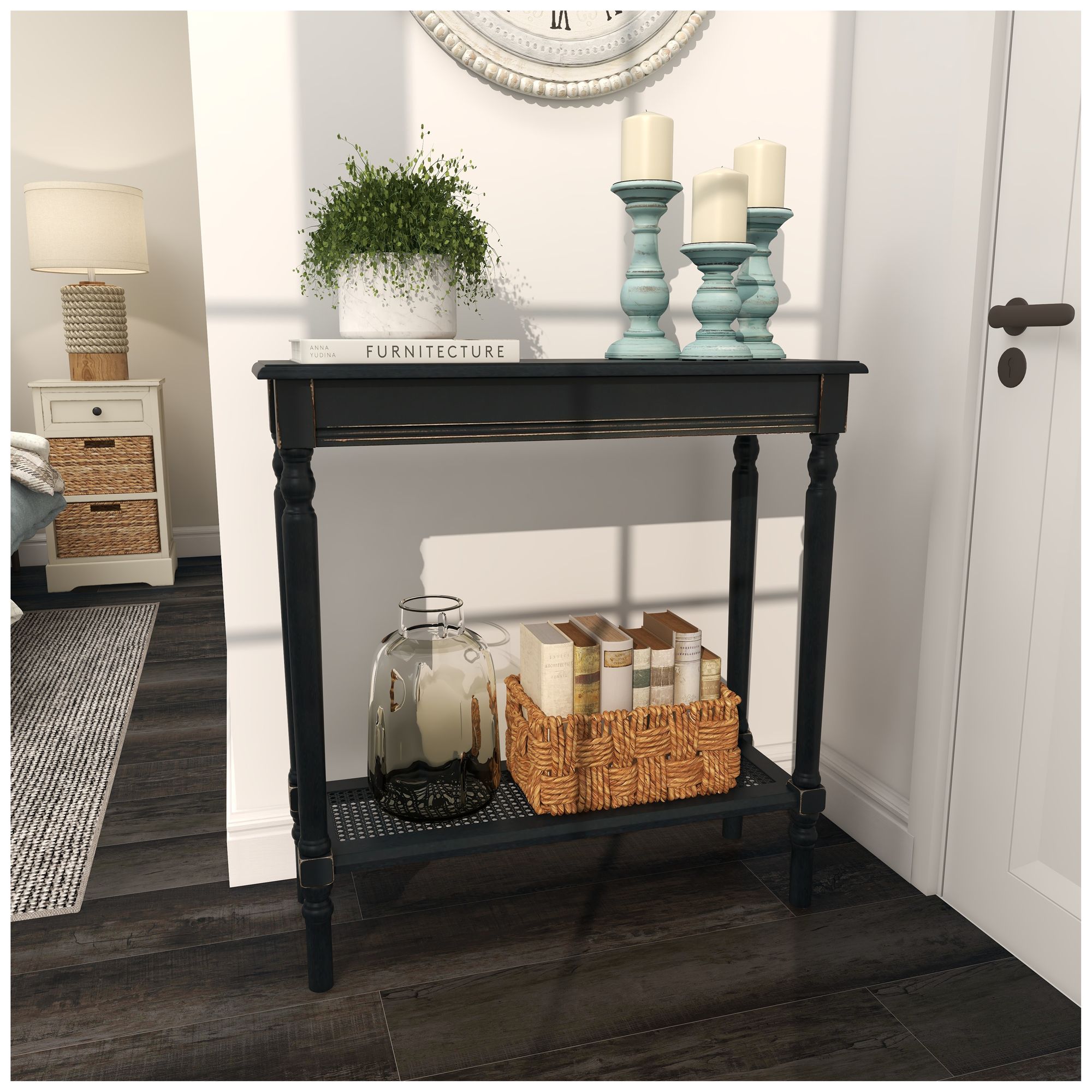 Image 3 Black Wooden Traditional Console Table, 31" x 12" x 32" more views