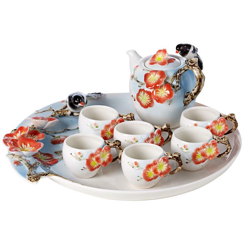 Image 1 Blackbird and Flower 8-Piece Fine Bone Porcelain Tea Set