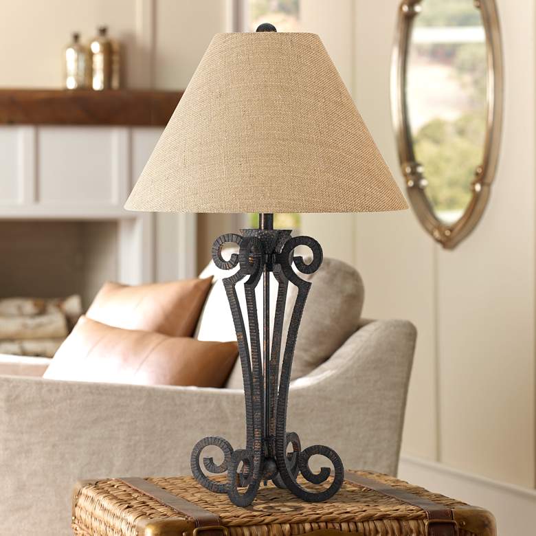 Image 1 Blacksmith Black Wrought Iron Scroll Table Lamp