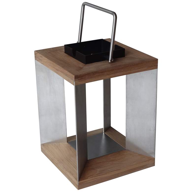 Image 1 Blade 14 1/2" High Teak Wood LED Solar Outdoor Lantern