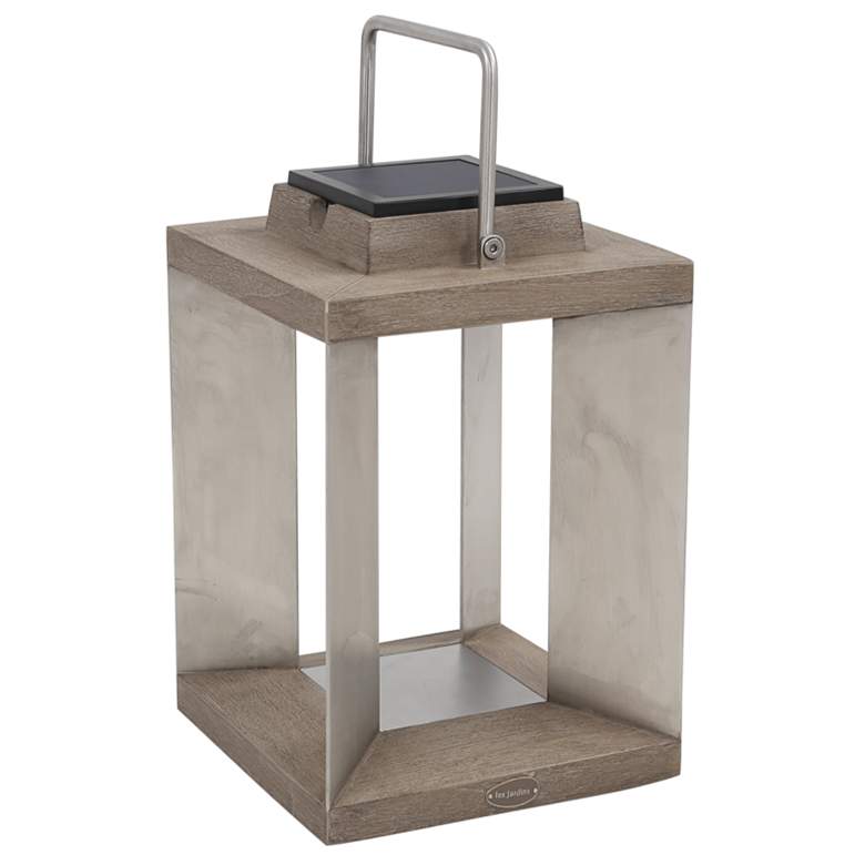 Image 1 Blade 14 1/2" High Weathered Teak Wood LED Solar Lantern