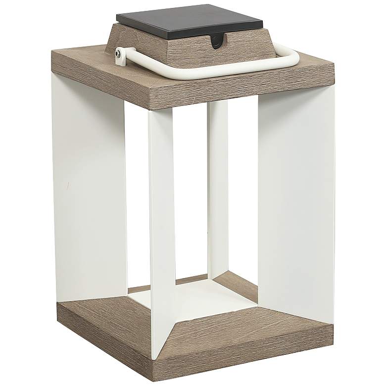 Image 1 Blade 14 1/2"H White Weathered Teak Wood LED Solar Lantern