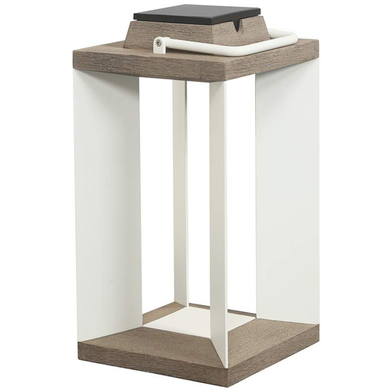 Image 1 Blade 18 1/2 inchH White Weathered Teak Wood LED Solar Lantern