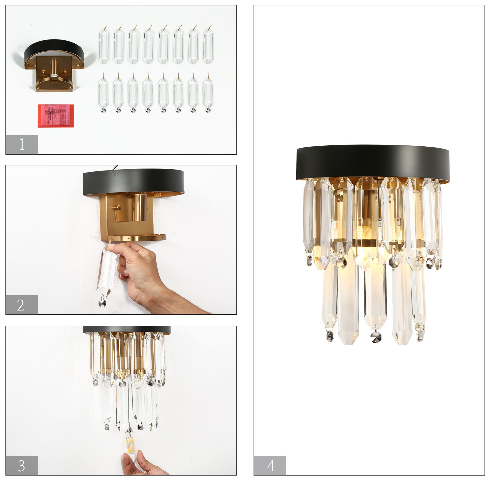 Image 7 Blagola 1-Light Black Gold Crystal Wall Sconces - Made to Order more views