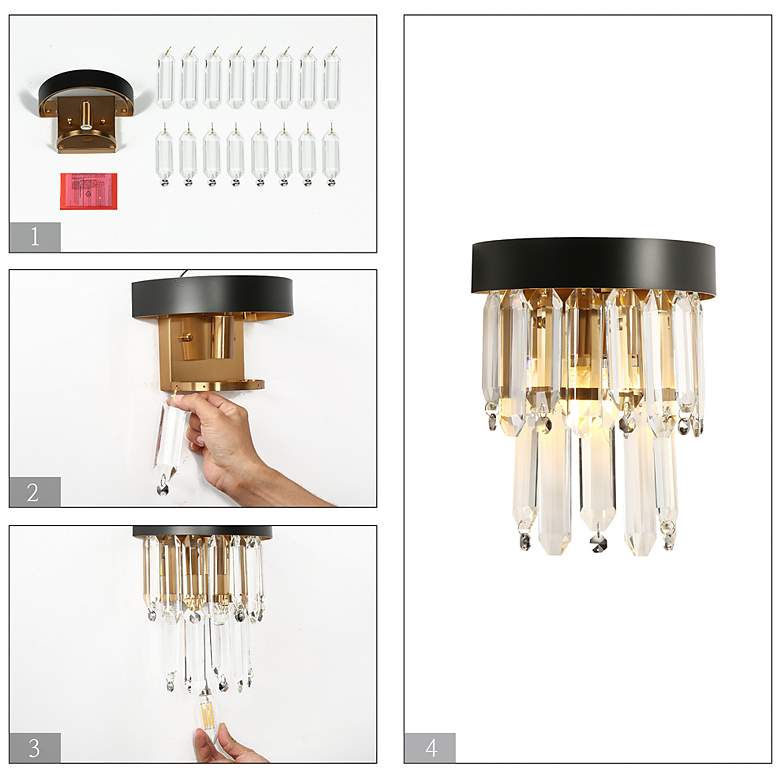 Image 7 Blagola 1-Light Black Gold Crystal Wall Sconces more views