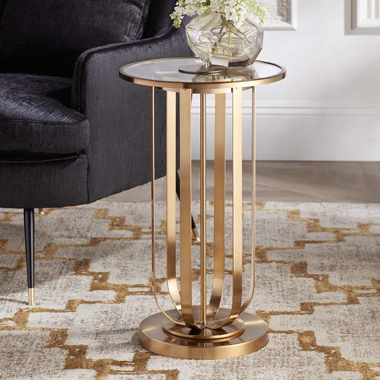 Image 1 Blaine 14 inch Wide Gold Metal and Glass Accent Table