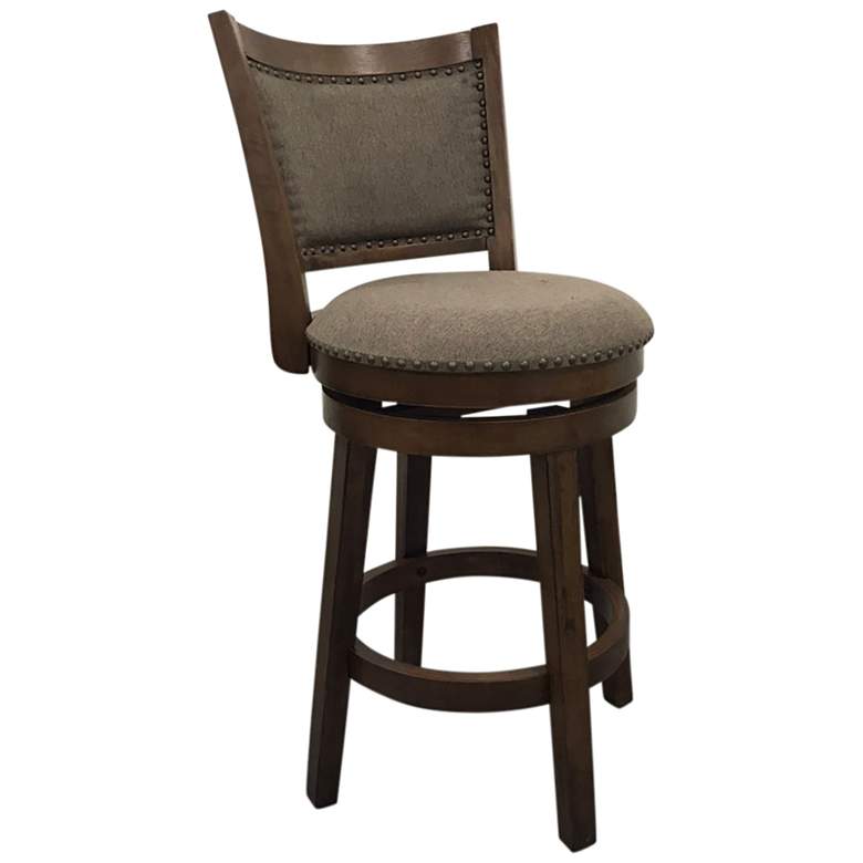 Image 1 Blaine Brown Upholstered Rustic Upholstered Swivel Barstool Set of 2