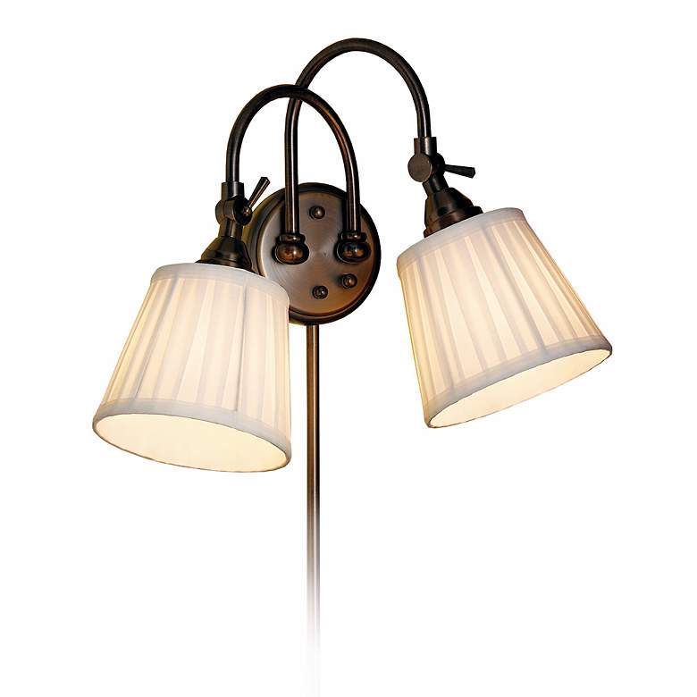Image 1 Blaine Pleated Shade Bronze 2-Light Adjustable Wall Lamp
