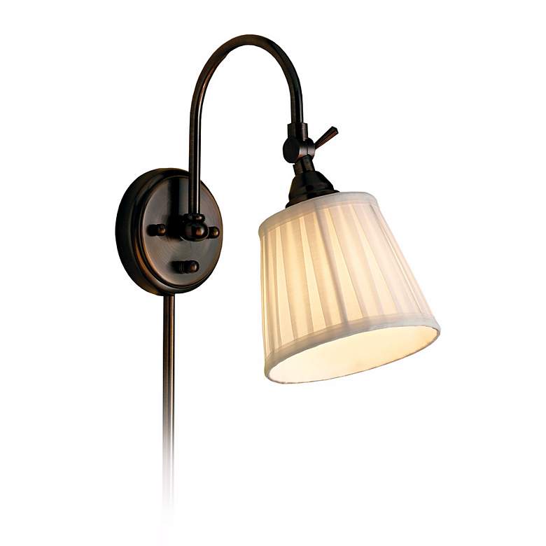 Image 1 Blaine Pleated Shade Bronze Finish Adjustable Wall Lamp