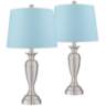 Blair Brushed Nickel Metal Blue Hardback Table Lamps Set of 2