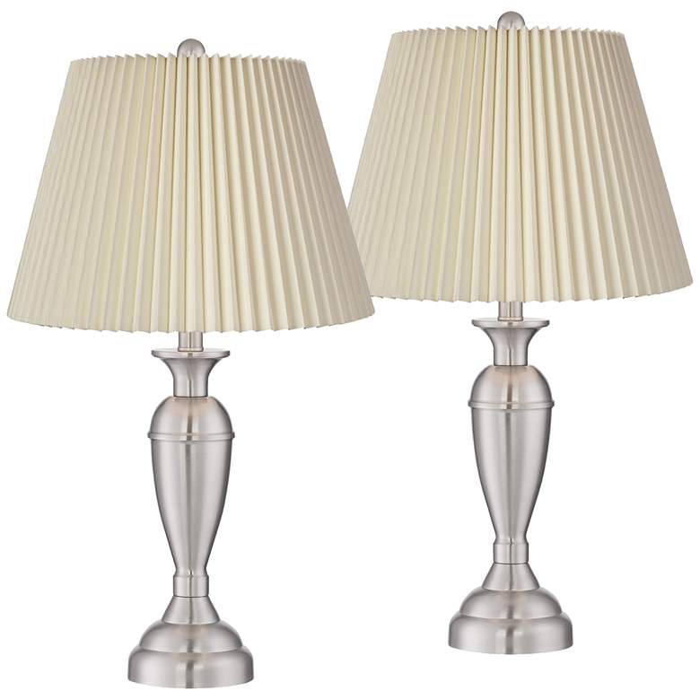 Image 1 Blair Brushed Nickel Metal Lamps with Ivory Linen Pleated Shades Set of 2
