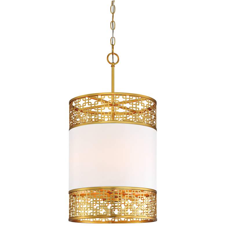 Image 2 Blairmoor 14 inchW Honey Gold and Faux Silk Foyer Pendant Light