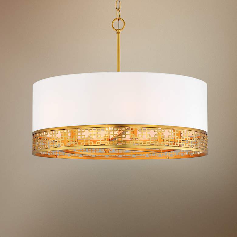 Blairmoor 25&quot; Wide Honey Gold and Faux Silk Modern Pendant Light