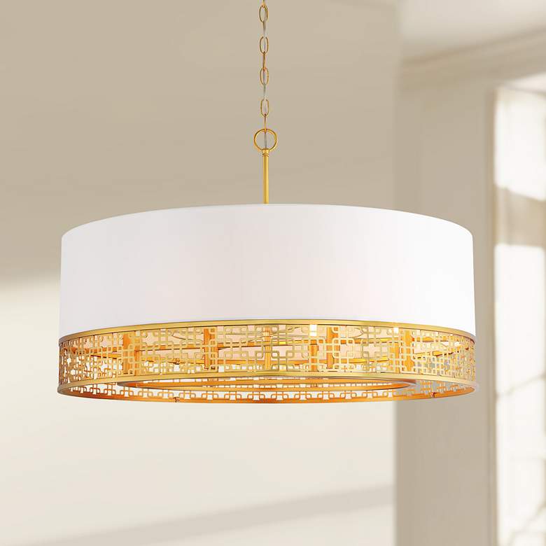 Image 1 Blairmoor 33 1/2" Wide Honey Gold and Faux Silk Pendant Light