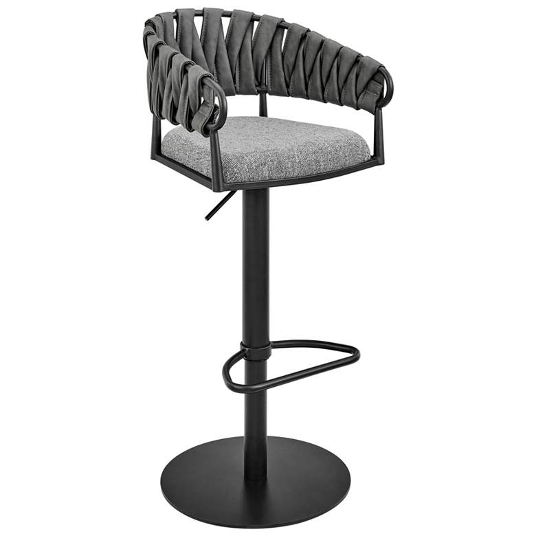 Image 1 Blaise Adjustable Barstool in Gray Fabric and Faux Leather, Black Metal