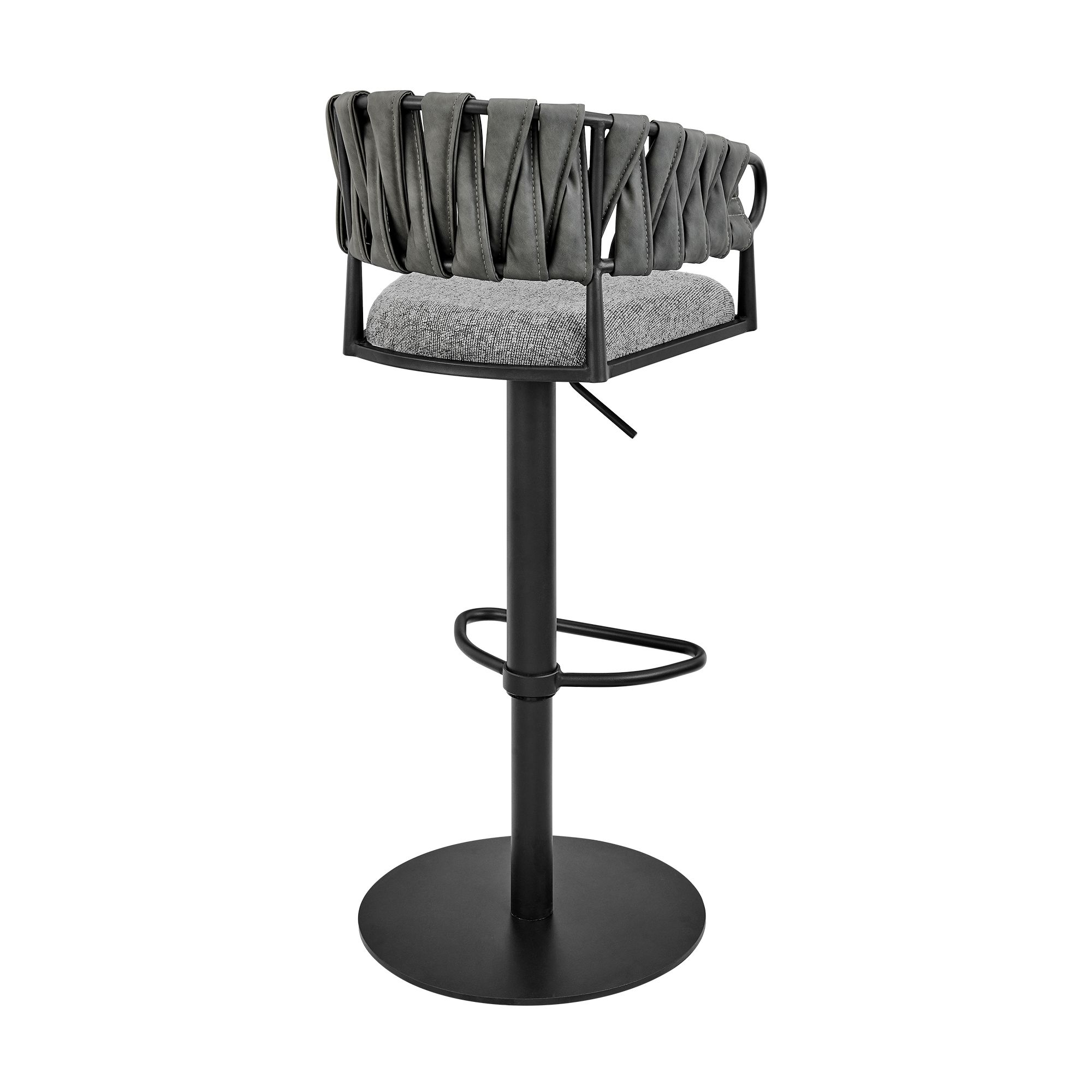 Image 5 Blaise Adjustable Barstool in Gray Fabric and Faux Leather, Black Metal more views