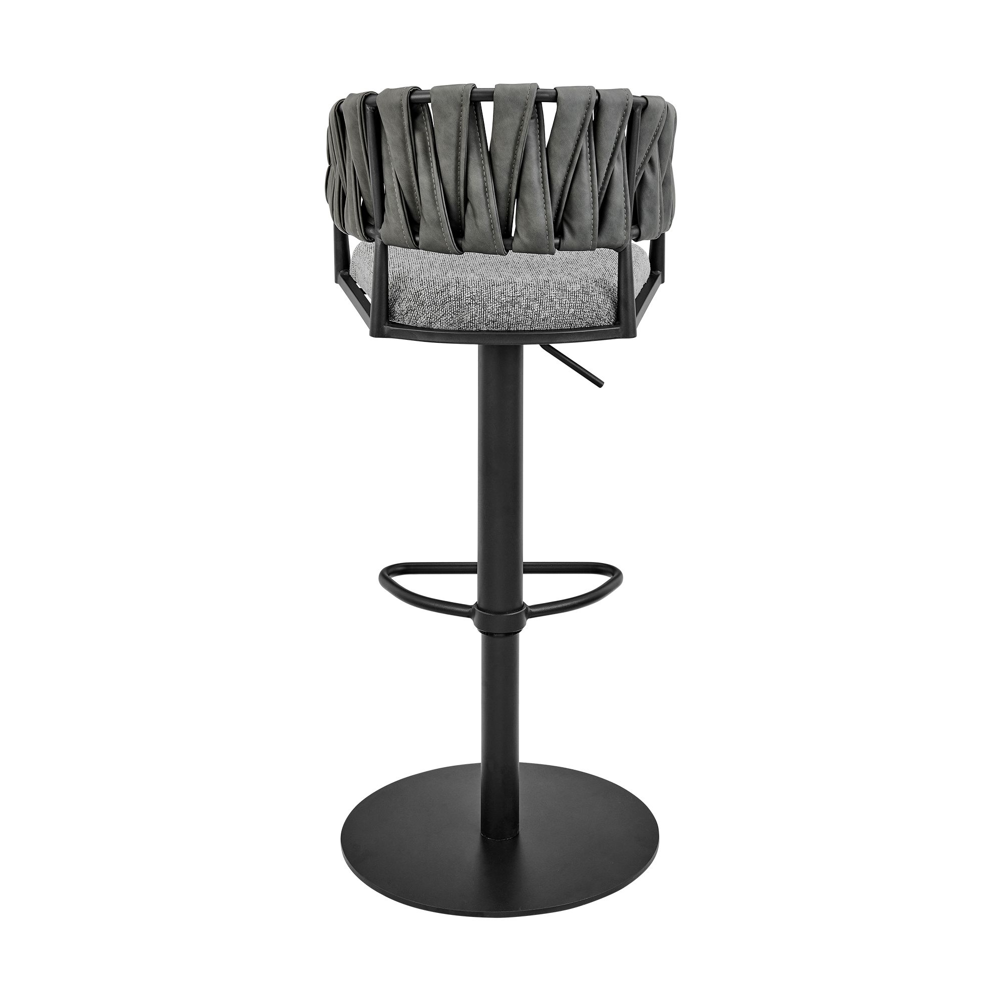 Image 6 Blaise Adjustable Barstool in Gray Fabric and Faux Leather, Black Metal more views