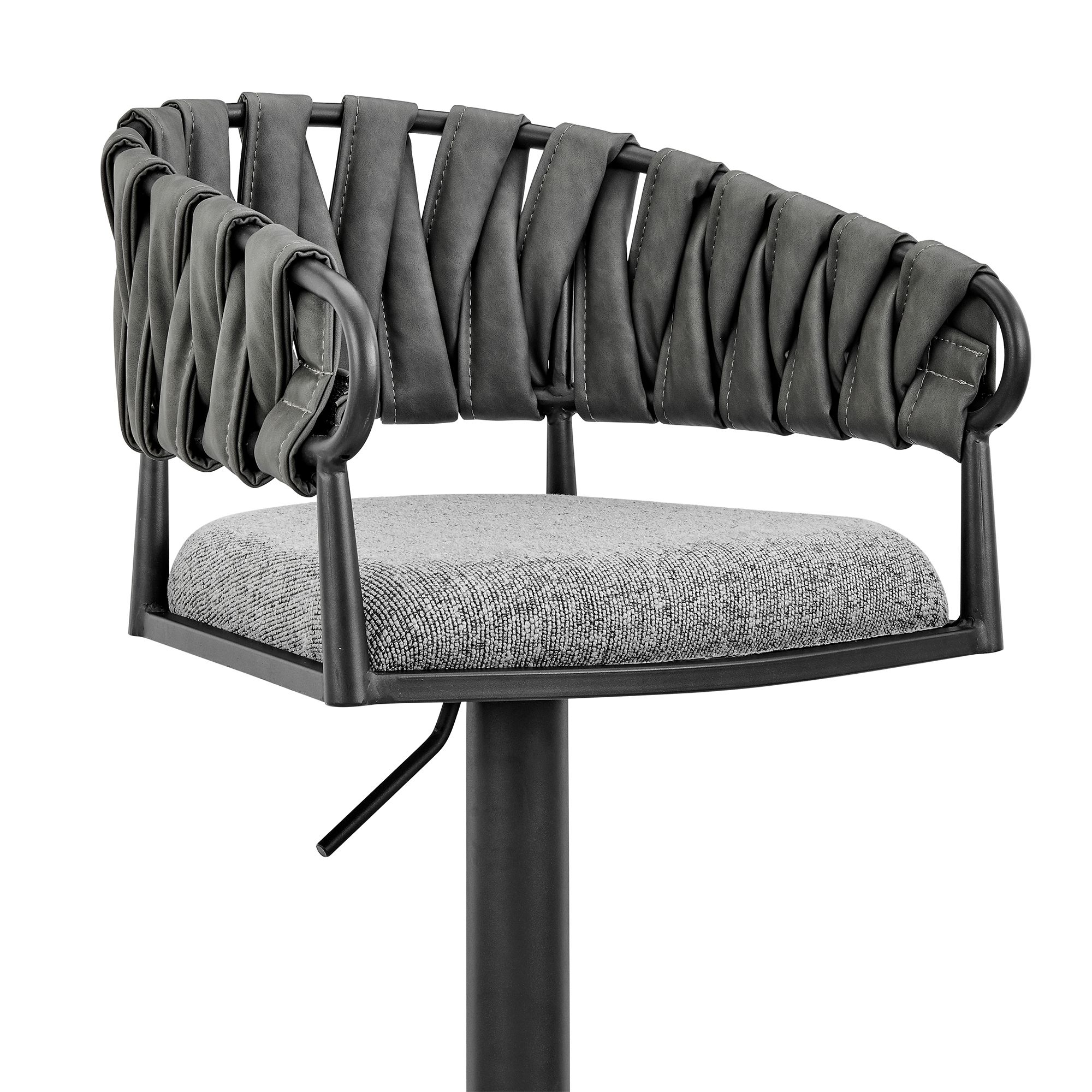 Image 7 Blaise Adjustable Barstool in Gray Fabric and Faux Leather, Black Metal more views