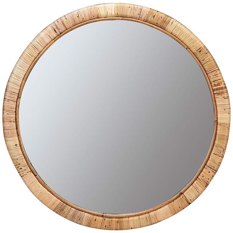 Image 2 Blaise Natural Rattan 34 3/4 inch Round Wall Mirror