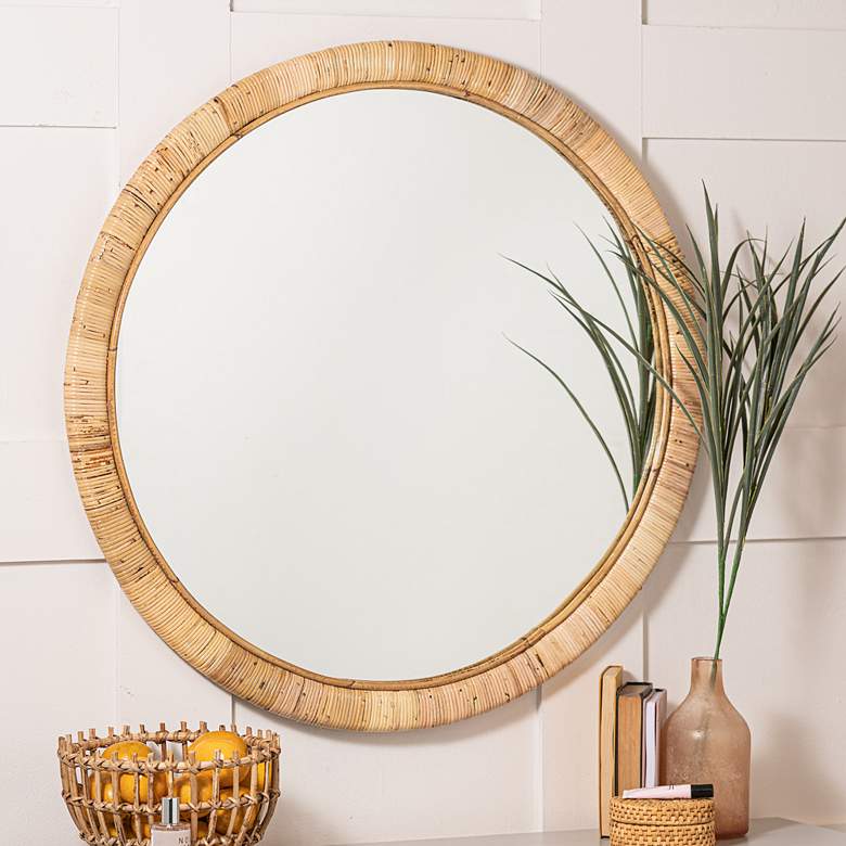 Image 1 Blaise Natural Rattan 34 3/4 inch Round Wall Mirror