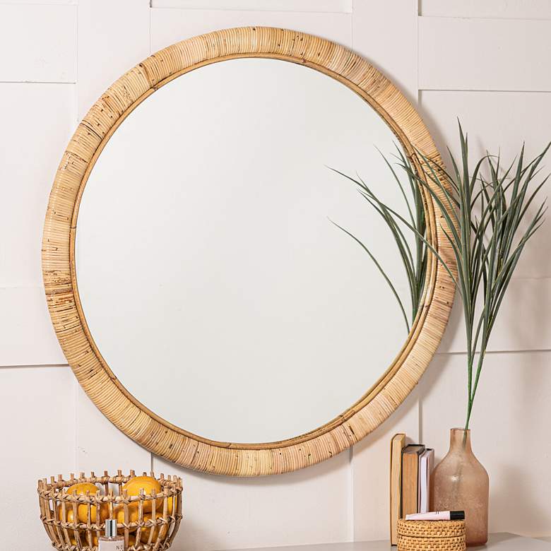 Image 1 Blaise Natural Rattan 34 3/4" Round Wall Mirror