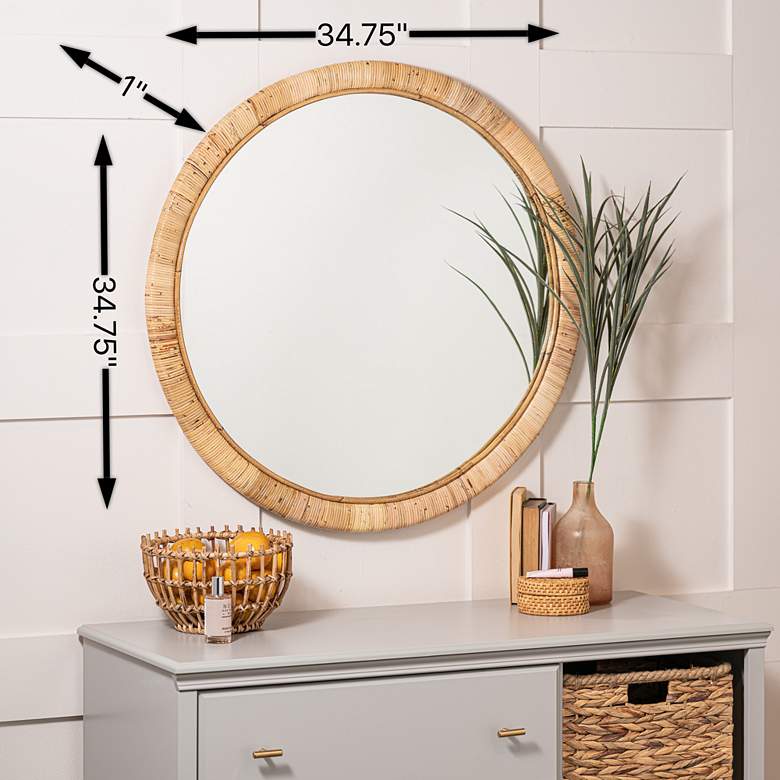 Image 5 Blaise Natural Rattan 34 3/4 inch Round Wall Mirror more views