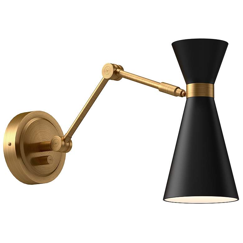 Image 1 Blake Aged Gold with Matte Black Swing Arm Wall Lamp